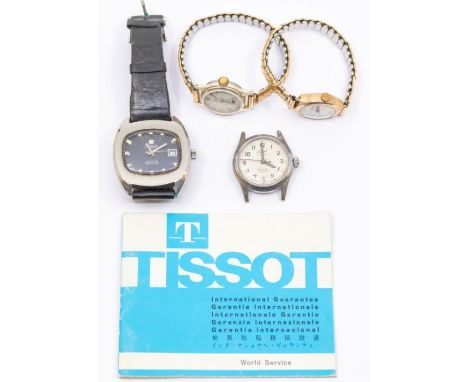 A collection of watches to include a gents 1970's Tissot 'Seastar' watch, blue cushion shaped dial, applied baton markers, da