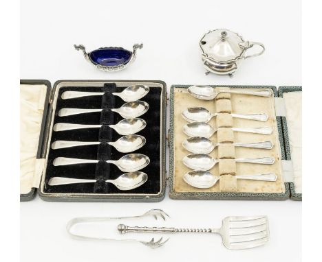 A collection of silver to include: two cased sets of six teaspoons, Birmingham 1929, Arthur Price &amp; Co and Sheffield 1946