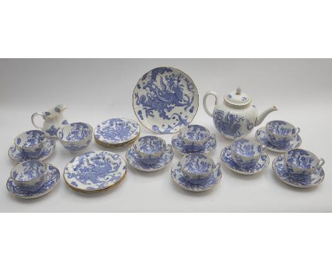 A Royal Worcester Blue and White Dragon tea set including a teapot, unused condition, 20th Century (Q)