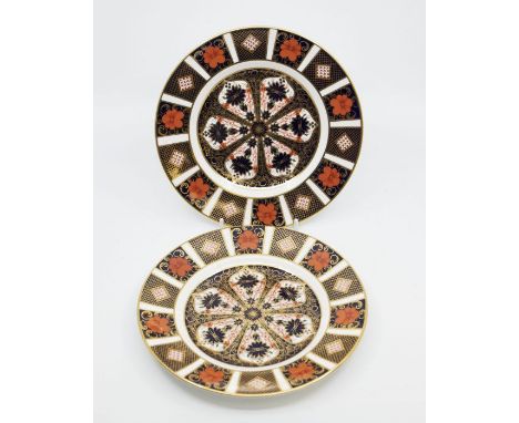 Two medium Royal Crown Derby 1128 Imari pattern dinner table plates, first quality