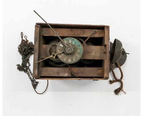 A Victorian postman alarm or shelf clock. Movement with alarm dial hands with maker's label S. BARR Watchmaker, Alford No 375