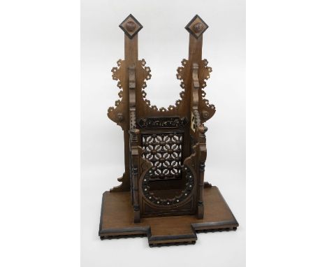 A Middle Eastern book rest/ wall sconce in mixed hardwood and mother of pearl inlay. height 48cmSplit to front panel 