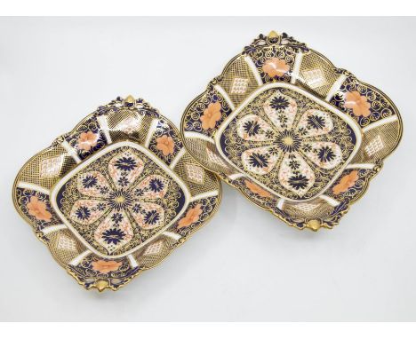 Two Royal Crown Derby 1128 Imari lozenge shaped dishes, first quality, one large, no chips or cracks, medium dish has a hair 