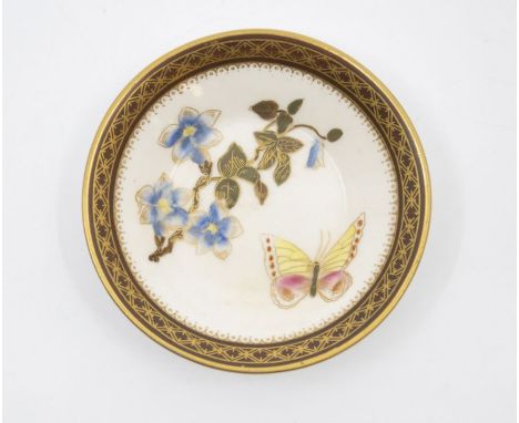 ***REOFFER***Small early 20th Century pin dish by Worcester, F Primavesi &amp; Sons, Cardiff, with gilt and butterfly detail