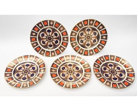 Five Royal Crown Derby 1128 Imari pattern large dinner plates, first quality