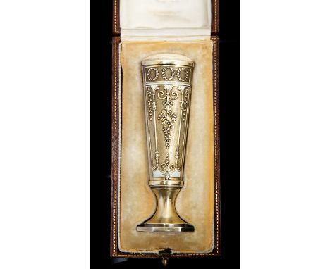 A late 19th Century French Empire style silver-gilt and enamel wax seal or sceau , tapering handle chased with panel of wreat