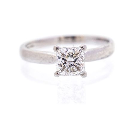 A diamond solitaire ring, the claw square modified brilliant cut diamond  weighing approx. 1.02ct, accompanied by a GIA lab d