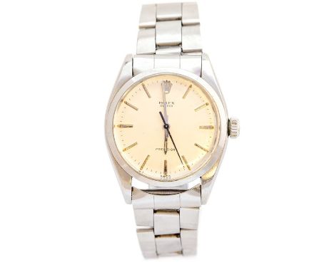 Rolex- A gentleman's Rolex Oyster Precision steel bracelet watch, round cream dial applied batons, crown logo to 12 o'clock, 