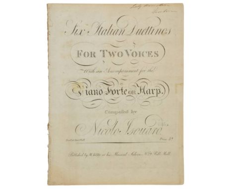 [Lady Emma Hamilton, 1765-1815].  Six Italian Duettinos for Two Voices with an accompaniment for the Piano Forte or Harp. Com