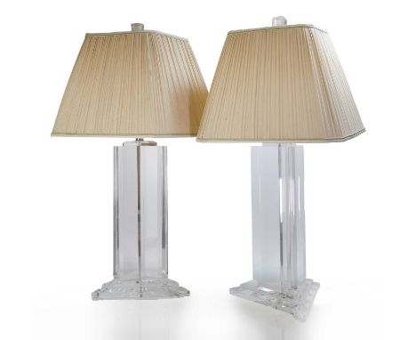 A pair of 'Trisymetric' table lamps,  1970s, attributed to Les Prismatiques, each prismatic lamp column surmounted by a pleat