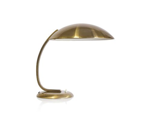 An Art Deco 'Gleibo' brass desk lamp, 1930s, designed by Egon Hillebrand for Hillebrand-Leuchten, with a domed brass shade su