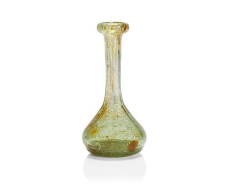 A James Couper & Sons 'Clutha' solifleur glass vase, c.1890, designed by Dr Christopher Dresser, the bulbous base tapering to