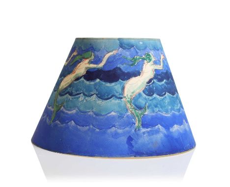 ▲ Quentin Bell (1910-1996), a painted paper lampshade, painted with mermaids against waves, 40cm diameter26cm highProvenance: