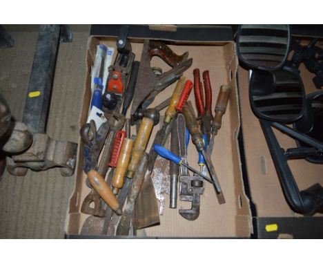 A box of various hand tools 