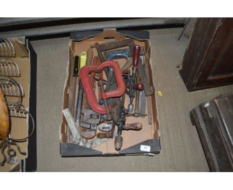 A box of various hand tools 