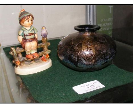 An Isle of Wight Glass vase together with a Hummel figure