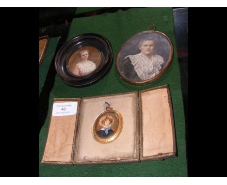 A miniature oval portrait in gilt frame - Mary Roberton, in fitted case together with two other