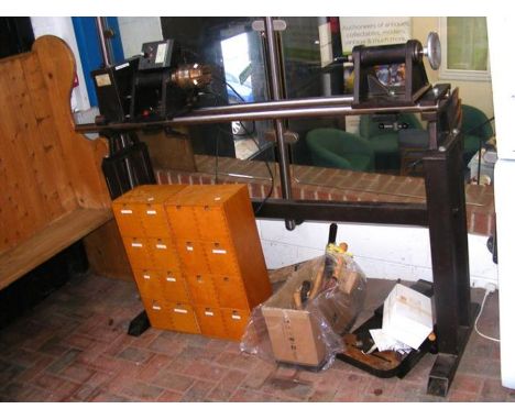 A Robot Modular Lathe Co. Electric Woodworking Lathe with two cabinets, tools and accessories - with outsize bowl attachment 