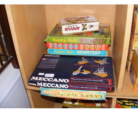 Vintage toys and games, including Magic Robot, Fuzzy Felt and Meccano 