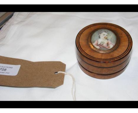 An antique three section powder case with miniature portrait detail 