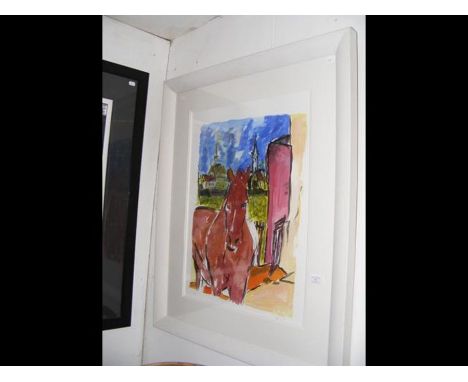 BOB DYLAN - A Limited Edition coloured print 'Horse' No.129/295, signed in pencil by the artist to the mount, framed and glaz