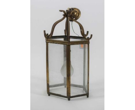 A brass hexagonal hanging wall lantern, h.40cm 
