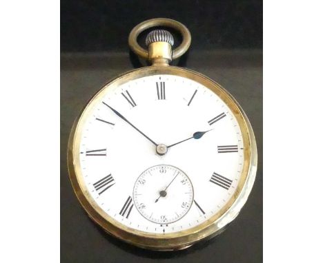 A continental gent's 18ct gold open face pocket watch, having unsigned white enamel dial (lacking glass), gold inner back cov