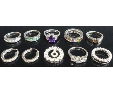 Assorted modern silver fashion rings, principally from The Jewellery Channel, to include Swarovski zirconia examples with mat