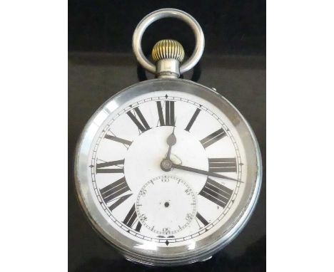 The Atlas Watch - a gent's nickel cased goliath keyless pocket watch, having unsigned white enamel dial, case dia.6.8cm 