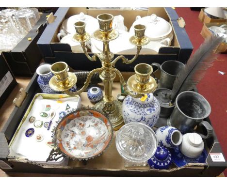 Miscellaneous items to include Women's Institute enamel badges, a metal model of a fish, pewter tankards, Gucci mantel clock 