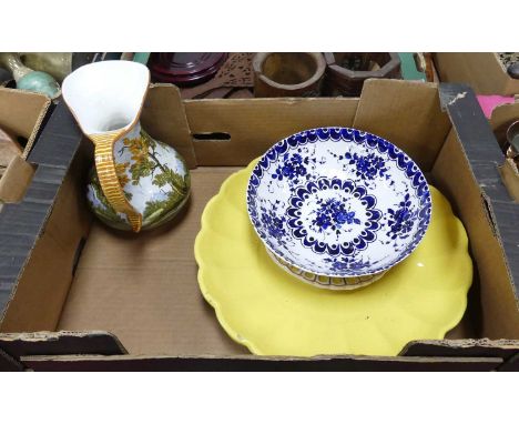A collection of ceramics to include; Maiolica jug and ribbon dish, each by Capitani for Castelli, together with a large yello
