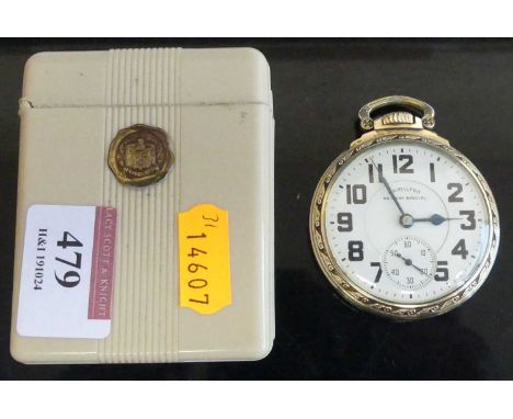 A gent's Hamilton Railway Special gold plated keyless pocket watch, having signed Arabic dial, case dia.5.2cm, in original ea