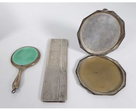 Miscellaneous items to include an enamel decorated brass buckle, Art Deco silver compact etc
