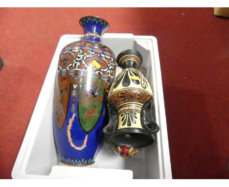 A Chinese cloisonne enamel vase of shouldered form, height 46cm, together with sundry ceramics