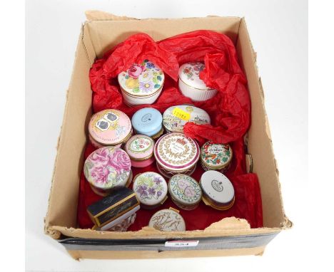 A collection of enamel and porcelain trinket boxes, to include Halcyon Days