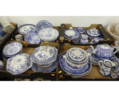 A large collection of blue &amp; white transfer decorated wares to include Spode Italian pattern (4 boxes)Teapot – chips to u