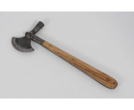 A Victorian firemans axe by Underwood 56 Haymarket, with curved axe-blade formed with a sharp leading edge and struck with th