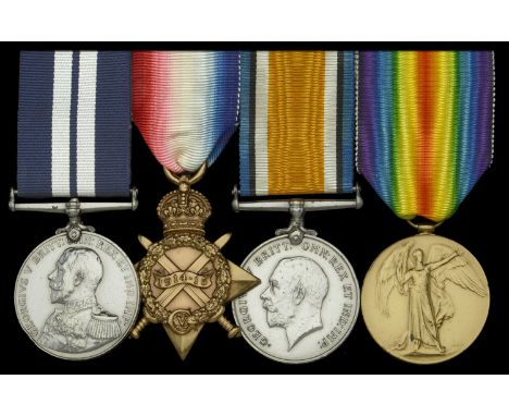 A Great War 1918 ‘Zeebrugge Raid’ casualty D.S.M. group of four awarded to Able Seaman F. H. Hide, Royal Navy, who was wounde