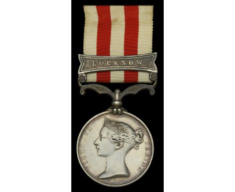 Indian Mutiny 1857-59, 1 clasp, Lucknow (Lt. E. W. Shaw, 27th Madras N,I.) very fine  £400-£500  ---  Edward William Shaw was