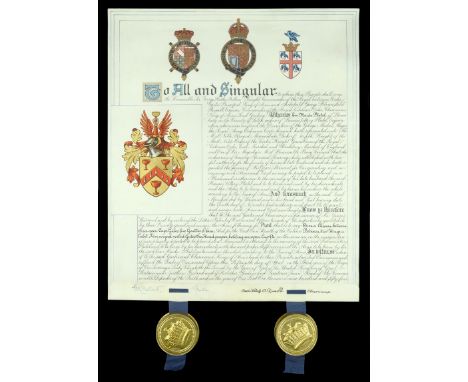 Grant of Arms Elizabeth II Period. To Eve Maida Platel, widow of Francis Vittery Platel, Esq., G.M., late Major, Royal Army O