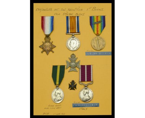 A scarce Great War ‘Italian theatre’ M.S.M. group of four awarded to Sergeant W. S. Newton, 1st/1st (Buckinghamshire) Battali