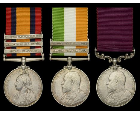 Three: Colour Sergeant Bugler A. Hughes, Oxfordshire Light Infantry  Queen’s South Africa 1899-1902, 3 clasps, Cape Colony, O