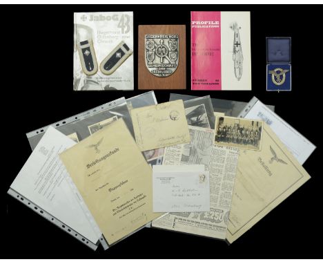 A German Second War Luftwaffe Battle of Britain Pilot’s Grouping.  A very nice small grouping of paperwork and award to Feldw