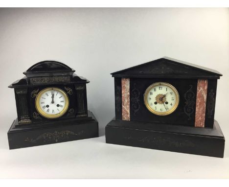 TWO 19TH CENTURY FRENCH BLACK SLATE MANTEL CLOCKSCondition report: At the time of this condition report neither clock appears