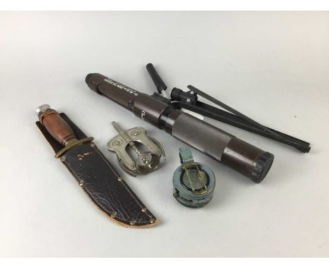 OMIYA TABLETOP TELESCOPE,along with a cased compass, a hunting knife and a corkscrew (4)