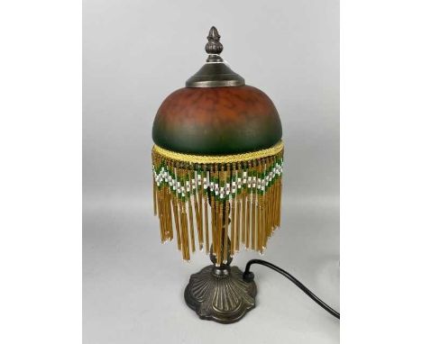 ART DECO STYLE TABLE LAMP,with fringed shadeCondition report: 15cm diameter. No noticeable scratches or chips to the shade. M