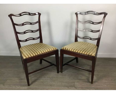 TWO MAHOGANY LADDER BACK DINING CHAIRS