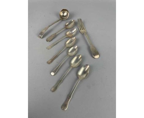 19TH CENTURY SCOTTISH PROVINCIAL FIDDLE PATTERN SILVER SAUCE LADLE,engraved initials (later), Greenock, town mark struck twic