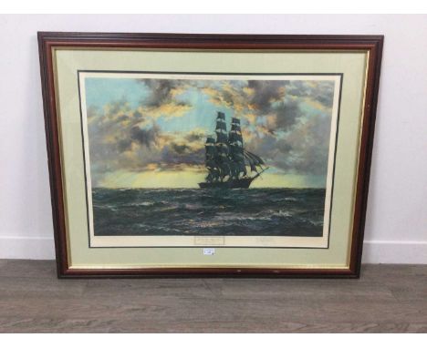 MONTAGUE DAWSON,THE TALL SHIP,colour print, signed,80cm x 103cm,mounted, framed and under glass, along with another after Daw