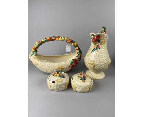 CLARICE CLIFF HARVEST JUG,along with a basket, two bowls, four preserve dishes (two with lids), and a small dish (9)
